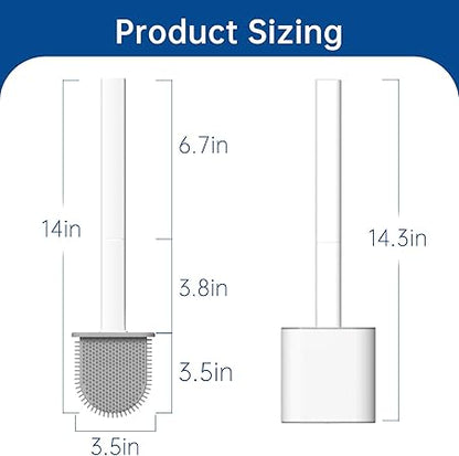 Silicone Toilet Brush with Wall-Mount Holder | Round Flat Head | Quick-Dry Ventilated Base | Compact for Small Bathrooms