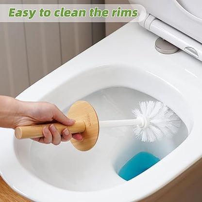 Eco-Friendly Toilet Brush with Bamboo Handle | Enclosed Ceramic Holder | White Nylon Bristles | Minimalist Bathroom Cleaner