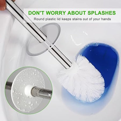 Toilet Brush Set with Stainless Steel Handle | Enclosed Base | White Nylon Bristles | Rust-Resistant & Compact