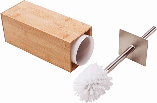 Bamboo Toilet Brush Set with Stainless Steel Handle | Removable Ceramic Cup | Eco-Friendly Wooden Storage Holder