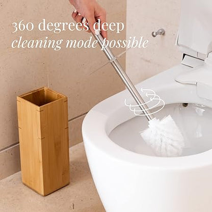 Bamboo Toilet Brush Set with Stainless Steel Handle | Removable Ceramic Cup | Eco-Friendly Wooden Storage Holder