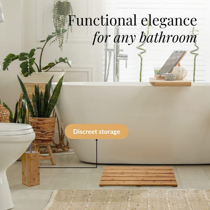 Bamboo Toilet Brush Set with Stainless Steel Handle | Removable Ceramic Cup | Eco-Friendly Wooden Storage Holder